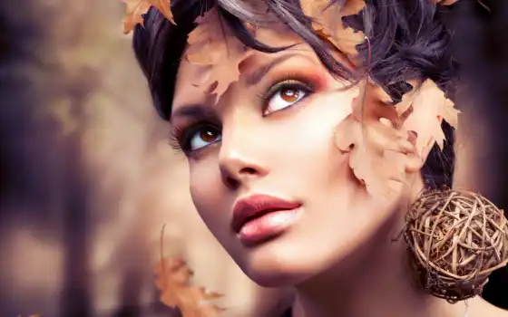 макияж, осень, фотосессии, листья, изображение, девушка, пасть, 