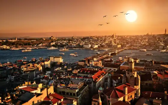 мост, galata, istanbul, стамбуле, закат, город, вечер, turkey, которых, 