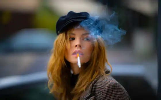 дым, сигарета, девушка, leather, sexy