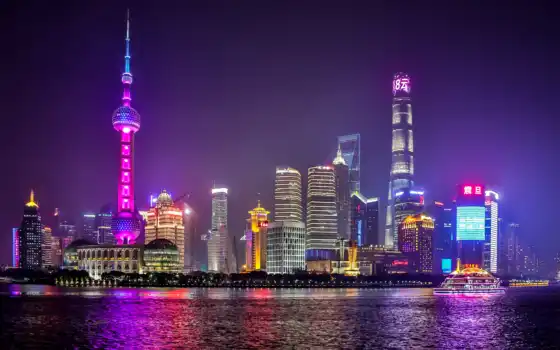 neon, shanghai, город, ночь, bar, smartphone, rouge, башня, china