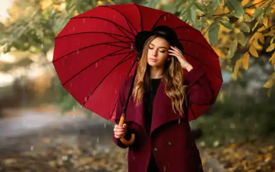 зонтик, осень, шубка