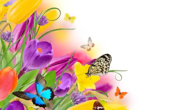 фотоколлаж, природа, бабочка, цветы
