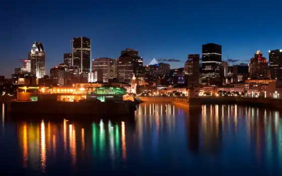 montreal, канада, город, река, kartinik, building, полночь, времени