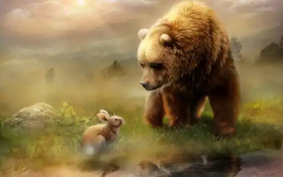 медведь, заяц