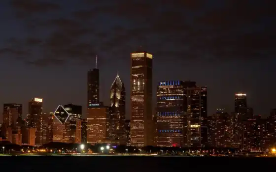 skyline, chicago, desktop, город,ночь,небо,