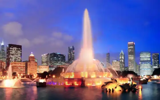 chicago, город, fountain, architecture