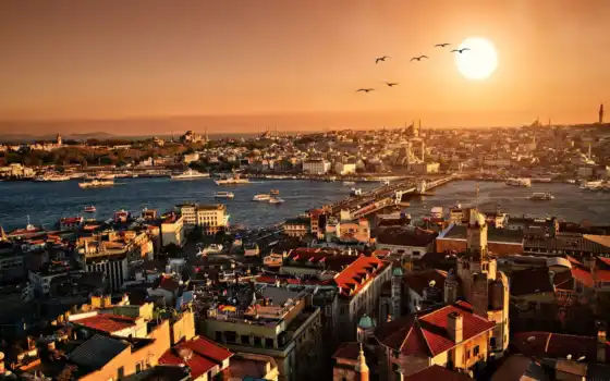 мост, galata, город, закат, istanbul, туры, стамбуле, вечер, turkey, 