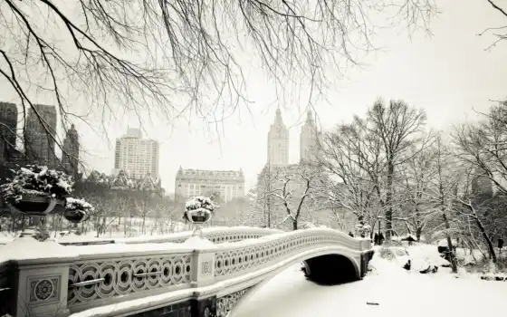 bridge, park, bow, central, new, йорк, нью, сша, manhattan, city, nyc, usa, winter, 
