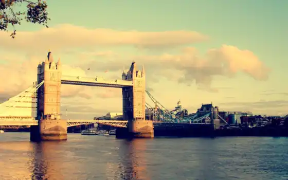 мост, тауэрский, london, башня, город, река, небо, water