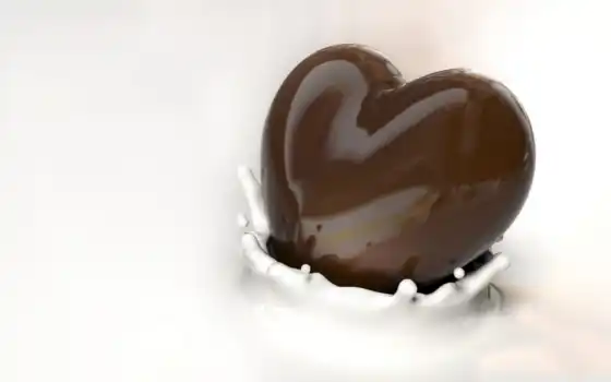 шоколад, сердце, фигура, молоко, брызги, блеск
