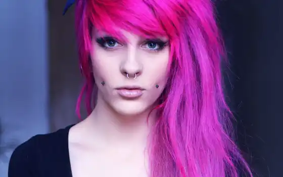 пирсинг, девушка, волосы, розовый, красивый