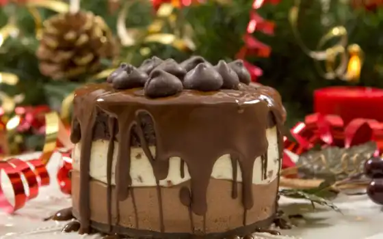 торт, шоколад, рождество, десерт, морженное