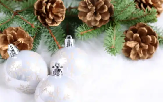 christmas, композиция, белые, рождественская, шары, desktop, download, save, 