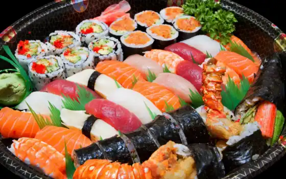 суши, рыболовы, морепродукты, куб, асорти, эда, рис,