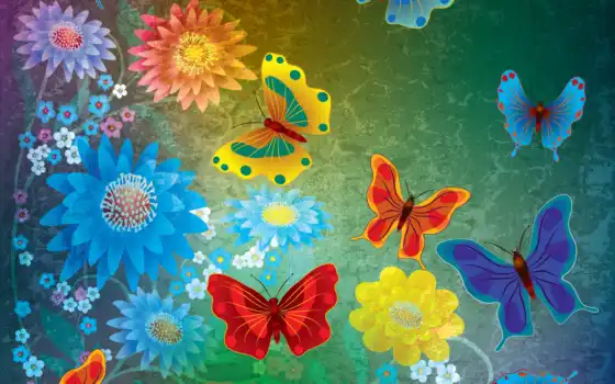 гранж, абстрактные, бабочки, цветы, бабочки, бабочки, дизайн, цвет,