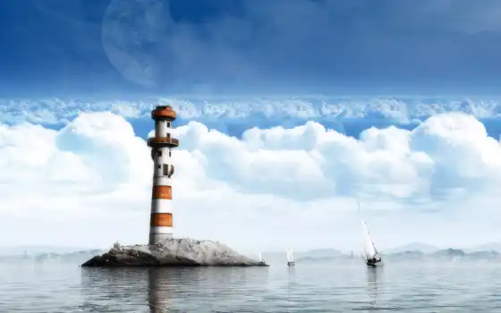 маяк, море, яхты, мир, мечты,