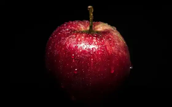 яблоко, чёрн, красный фон