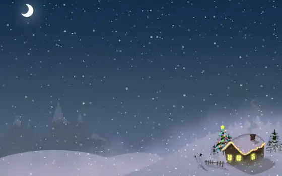 christmas, new, year, снег, дом, winter, celebration, holiday, xmas, merry, gifts, graphics, vector, moon, trees, новогодние, 