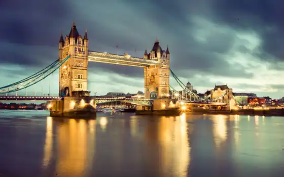 london, англия, великобритания, thames, ночь, мост, река, башня, ук, 