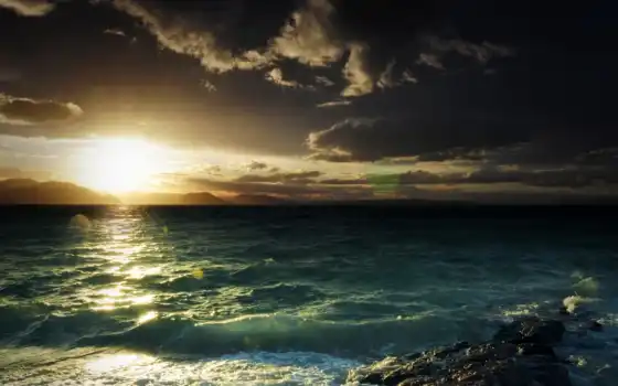 море, волны, природа, пенка, небо, закат, 