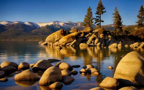 озеро, Невада, сьерра, камень