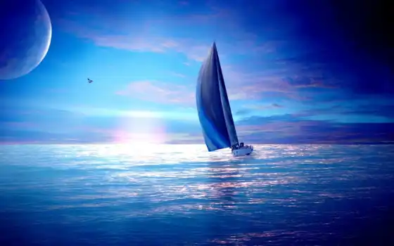 море, музыка, яхта, музыка, фантазия, закат