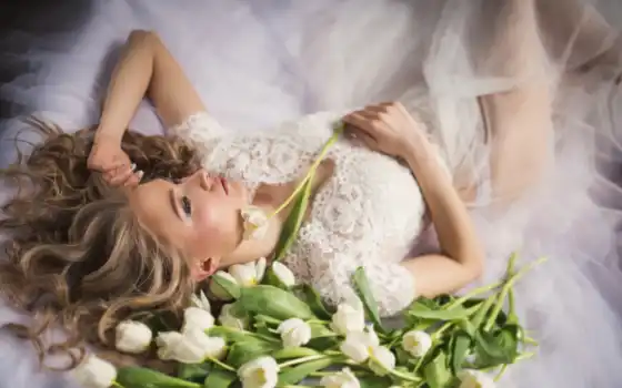 тюльпан, белый, белый, цвет, невеста, фотосессия, kartinkahdevushka