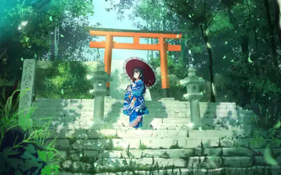 кимоно, красное, бсплатнообо, ворота, torii