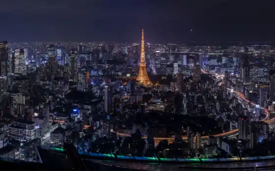 tokyo, япония, ночь, взгляд, город, 