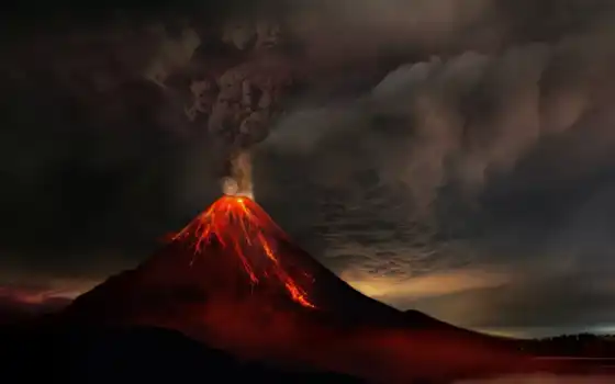 вулкан, гора, дым, извержение, лава, небо, арта, огонь, спать, хороший, природа