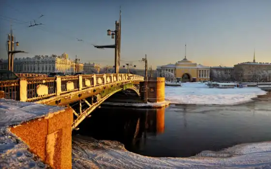 санкт, петербург, winter, дворец, адмиралтейство, мост, 