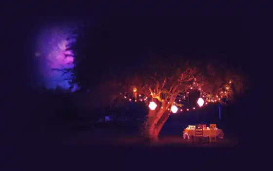 дерево, romantic, крымский, ночь, dinner