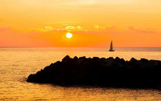 sunset, sailboat, 