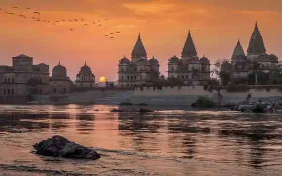 india, река, закат, madhya, pradesh