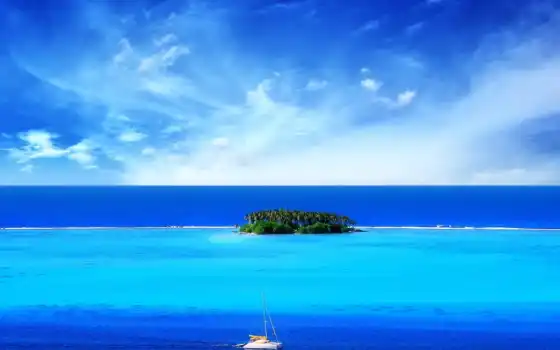 море, остров, красивые, пейзажи -, небо, моря, 