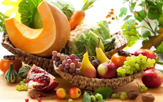 виноград, осень, яблоки, тыква, производить, фрукты, гранат, капуста, груши, хурма, морковь, 