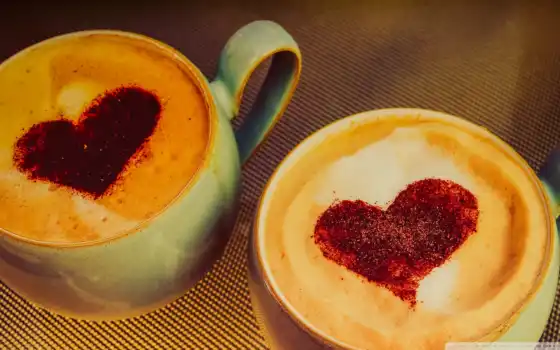 сердце, кофе, чашка, пенка