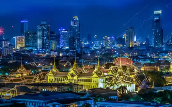 bangkok, thai, таиланд, панорама, город, тайланде, дома, москва, между, ночь, 