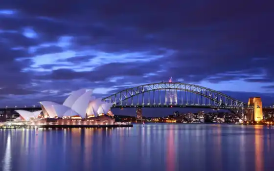 австралия, opera, сидней, мост, house, вечер, огни, 