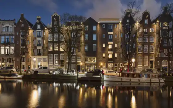 город, canal, amsterdam, нидерланды, hotel