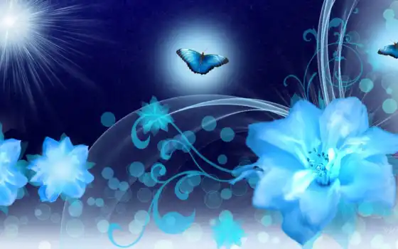 бабочка, синий, цветы, весна