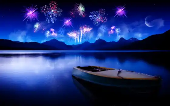 год, новый, лодка, фейерверки, año, празднуя, nuevo, скачать, feliz, deseamos, les, prazniki, небо, озеро, бесплатно, вода, капиты, imágen,