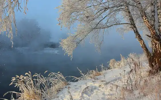 река, пейзаж, зима