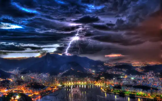 rio, janeiro, brazil, thunder, буря, ночь, desktop, 