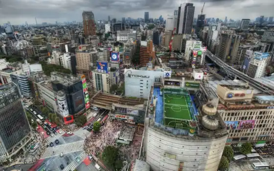 поле, футбольное, крыше, tokio, небоскрёба, japanese, 