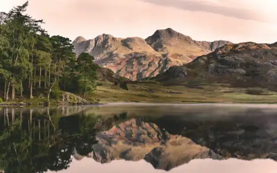озеро, отражение, гора, небо, щука, фото