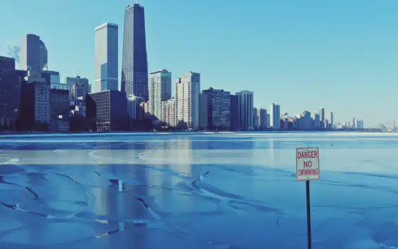 chicago, город, háttérképek, winter, лед, небоскребы, 