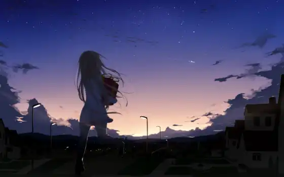 anime, небо, ночь, scenery