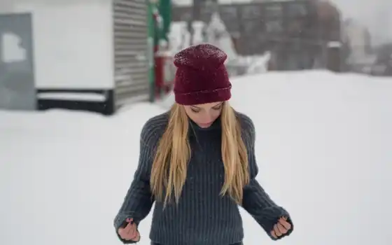 шапка, зима, блондинки