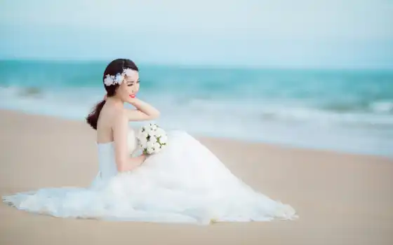 невеста, пляж, море